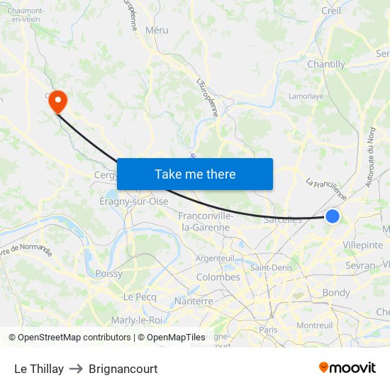 Le Thillay to Brignancourt map