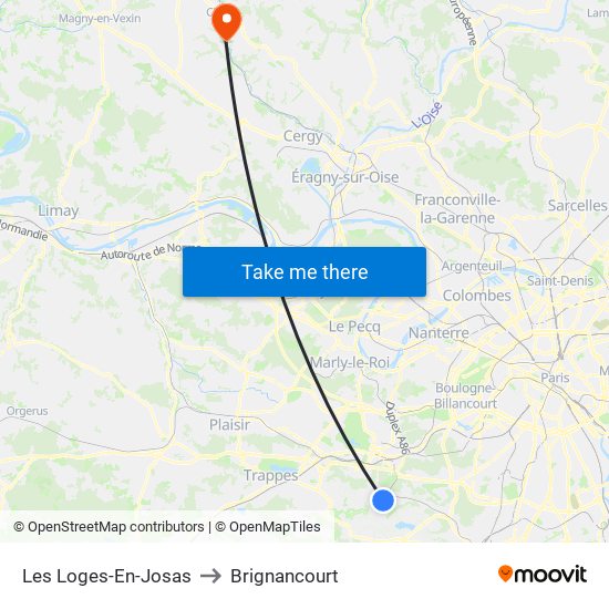 Les Loges-En-Josas to Brignancourt map