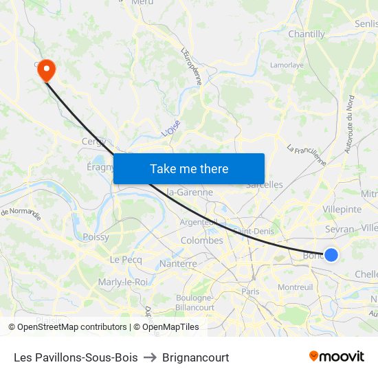 Les Pavillons-Sous-Bois to Brignancourt map