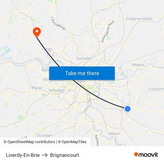Liverdy-En-Brie to Brignancourt map