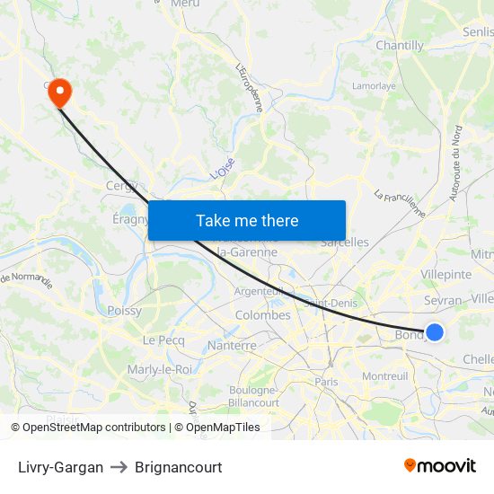 Livry-Gargan to Brignancourt map