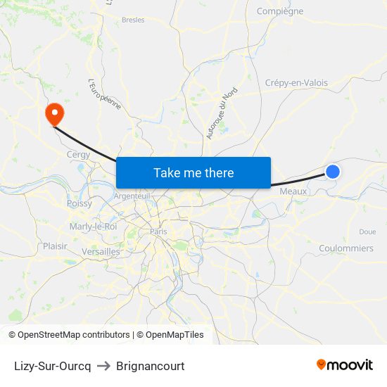 Lizy-Sur-Ourcq to Brignancourt map