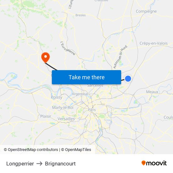 Longperrier to Brignancourt map