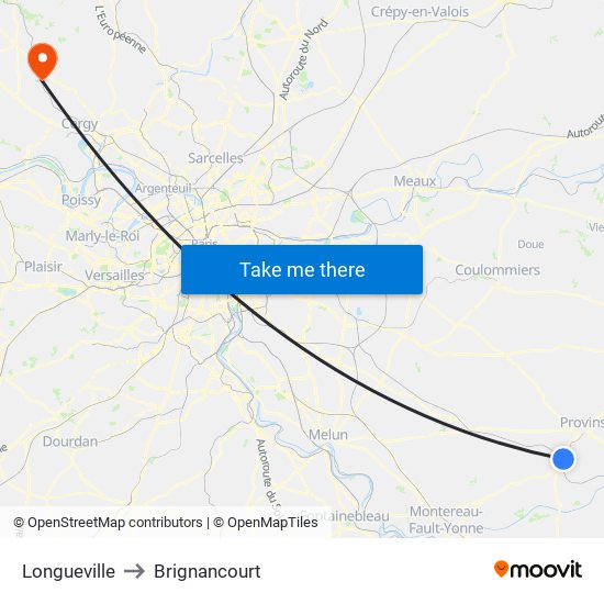 Longueville to Brignancourt map
