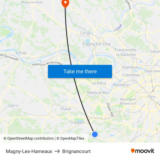 Magny-Les-Hameaux to Brignancourt map