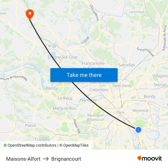 Maisons-Alfort to Brignancourt map