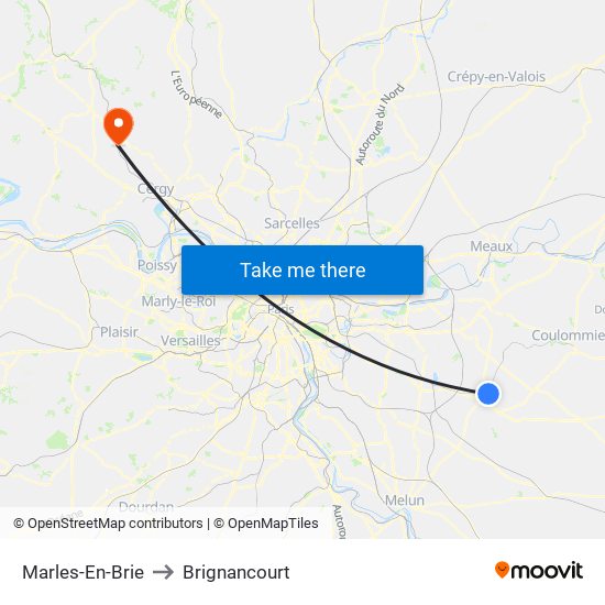 Marles-En-Brie to Brignancourt map