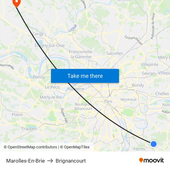 Marolles-En-Brie to Brignancourt map