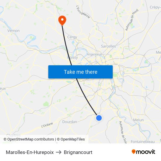 Marolles-En-Hurepoix to Brignancourt map