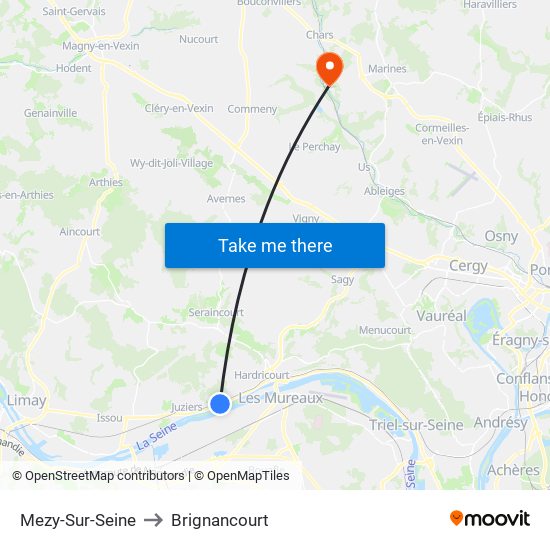Mezy-Sur-Seine to Brignancourt map