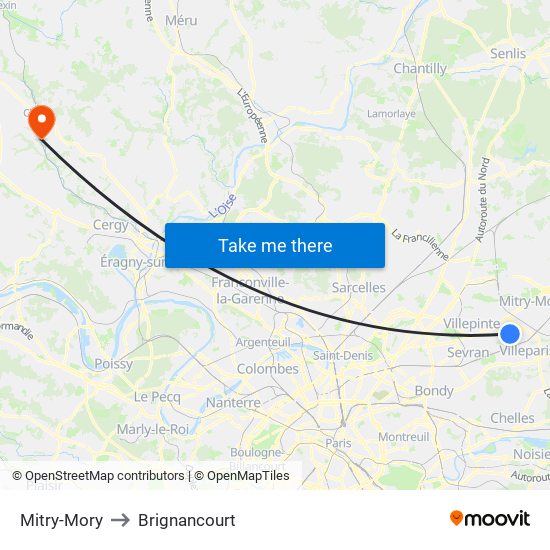 Mitry-Mory to Brignancourt map