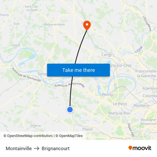 Montainville to Brignancourt map