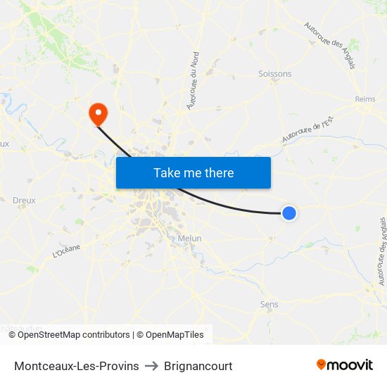 Montceaux-Les-Provins to Brignancourt map