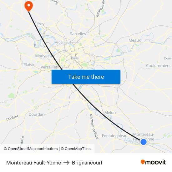 Montereau-Fault-Yonne to Brignancourt map