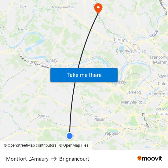 Montfort-L'Amaury to Brignancourt map