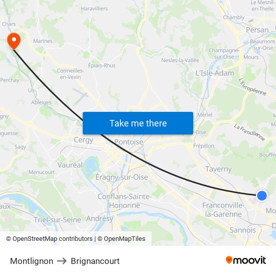 Montlignon to Brignancourt map