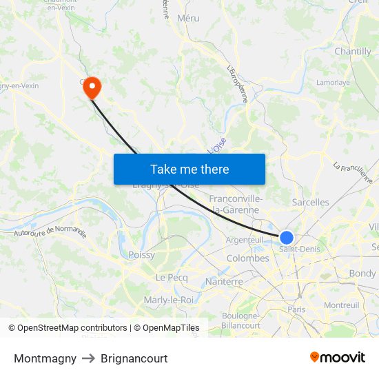 Montmagny to Brignancourt map