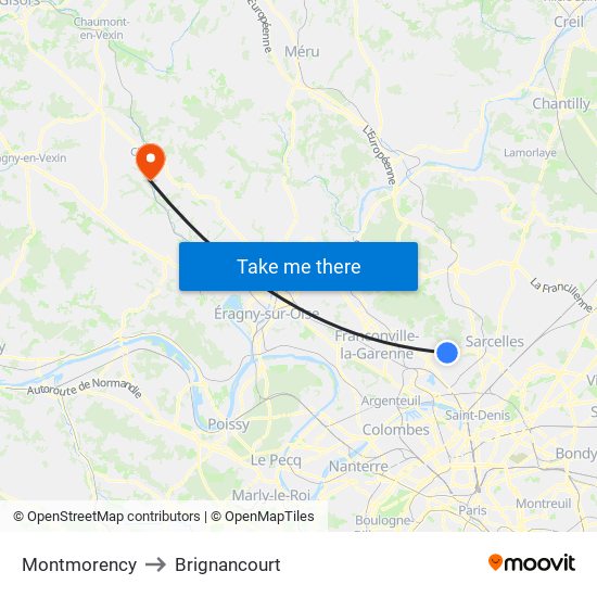 Montmorency to Brignancourt map