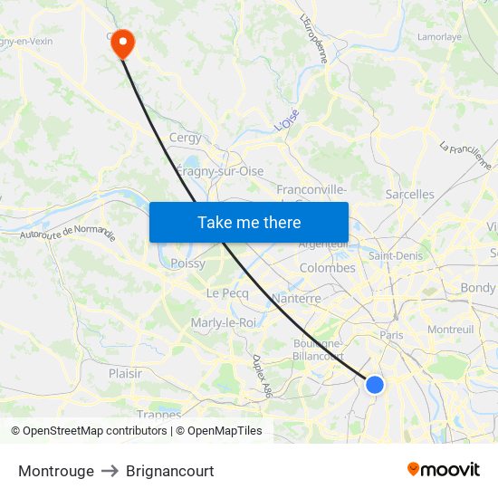 Montrouge to Brignancourt map