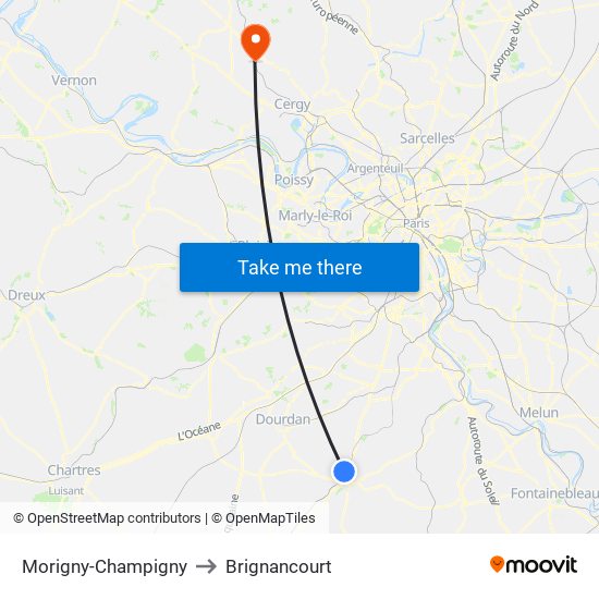 Morigny-Champigny to Brignancourt map