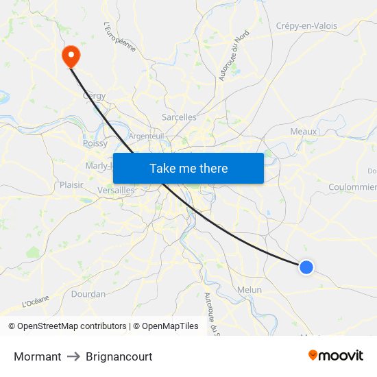 Mormant to Brignancourt map