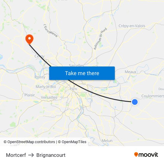 Mortcerf to Brignancourt map