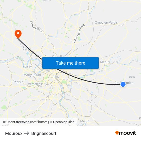 Mouroux to Brignancourt map