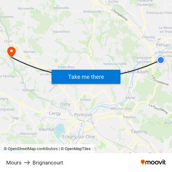 Mours to Brignancourt map