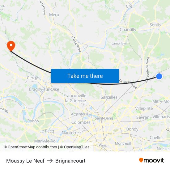 Moussy-Le-Neuf to Brignancourt map