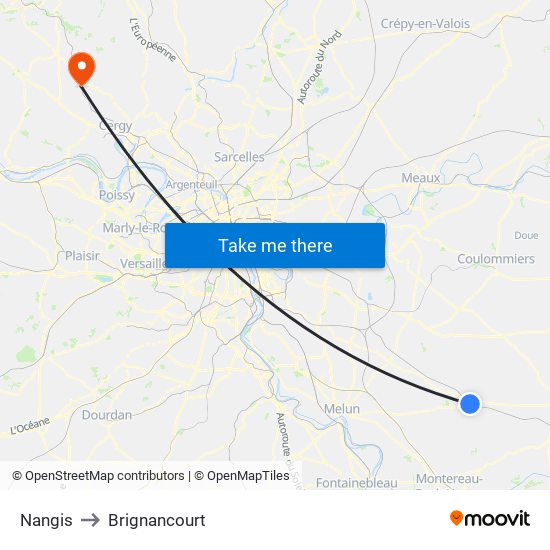 Nangis to Brignancourt map
