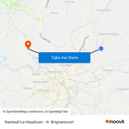 Nanteuil-Le-Haudouin to Brignancourt map