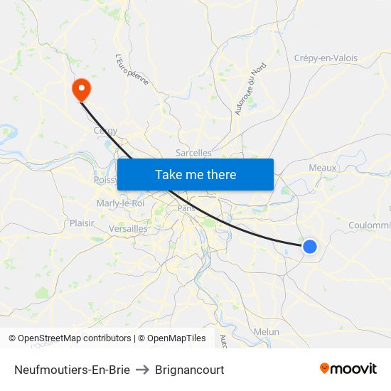 Neufmoutiers-En-Brie to Brignancourt map