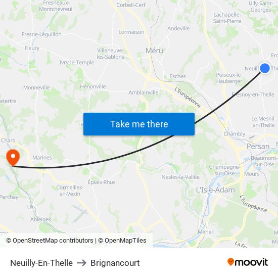 Neuilly-En-Thelle to Brignancourt map