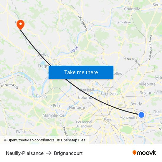 Neuilly-Plaisance to Brignancourt map