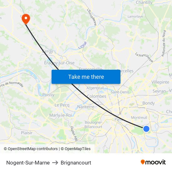 Nogent-Sur-Marne to Brignancourt map