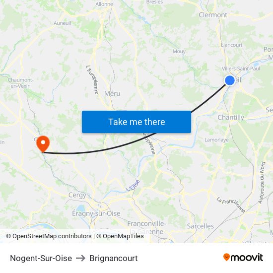 Nogent-Sur-Oise to Brignancourt map