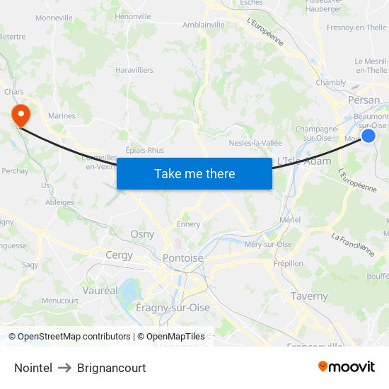 Nointel to Brignancourt map