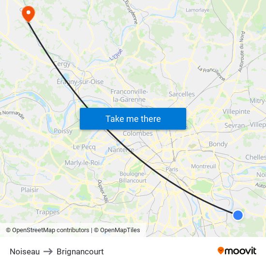 Noiseau to Brignancourt map