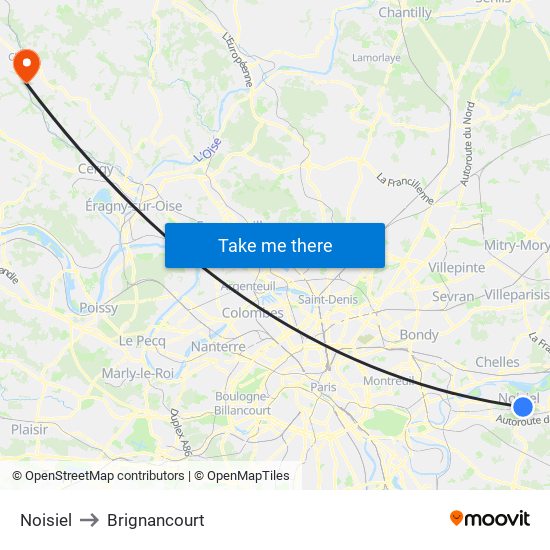Noisiel to Brignancourt map