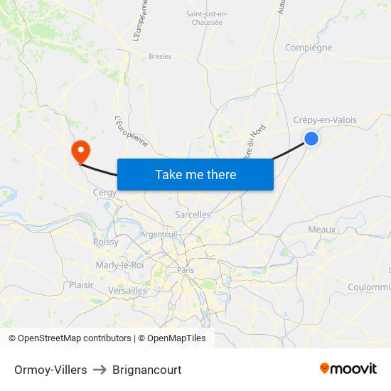 Ormoy-Villers to Brignancourt map