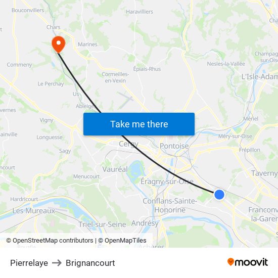 Pierrelaye to Brignancourt map