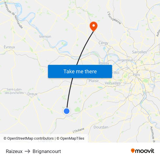 Raizeux to Brignancourt map