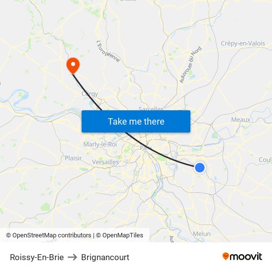 Roissy-En-Brie to Brignancourt map