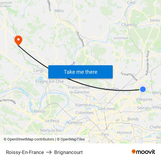 Roissy-En-France to Brignancourt map