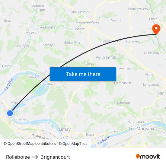 Rolleboise to Brignancourt map