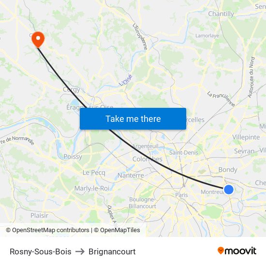 Rosny-Sous-Bois to Brignancourt map