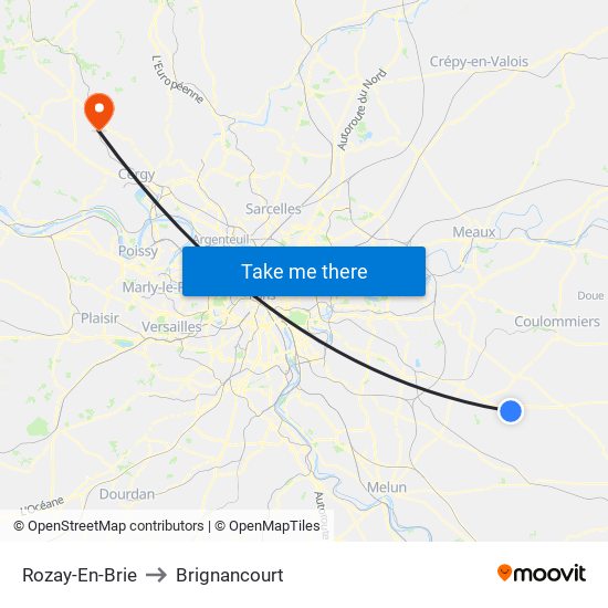 Rozay-En-Brie to Brignancourt map