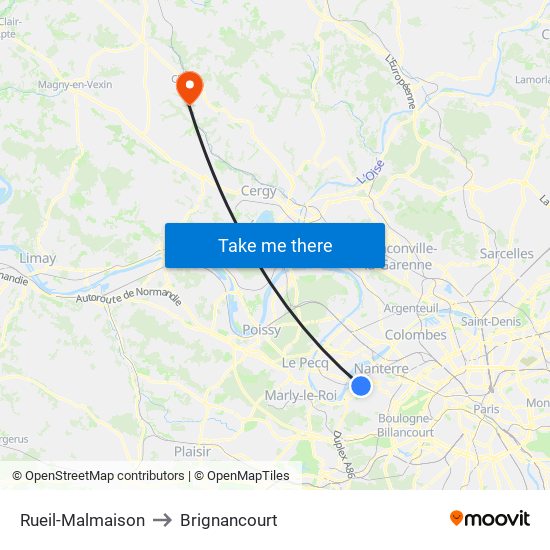 Rueil-Malmaison to Brignancourt map