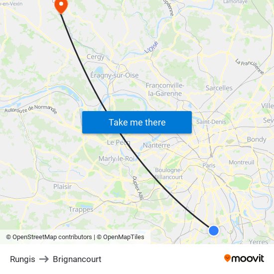 Rungis to Brignancourt map