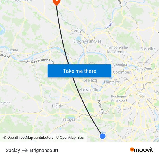 Saclay to Brignancourt map
